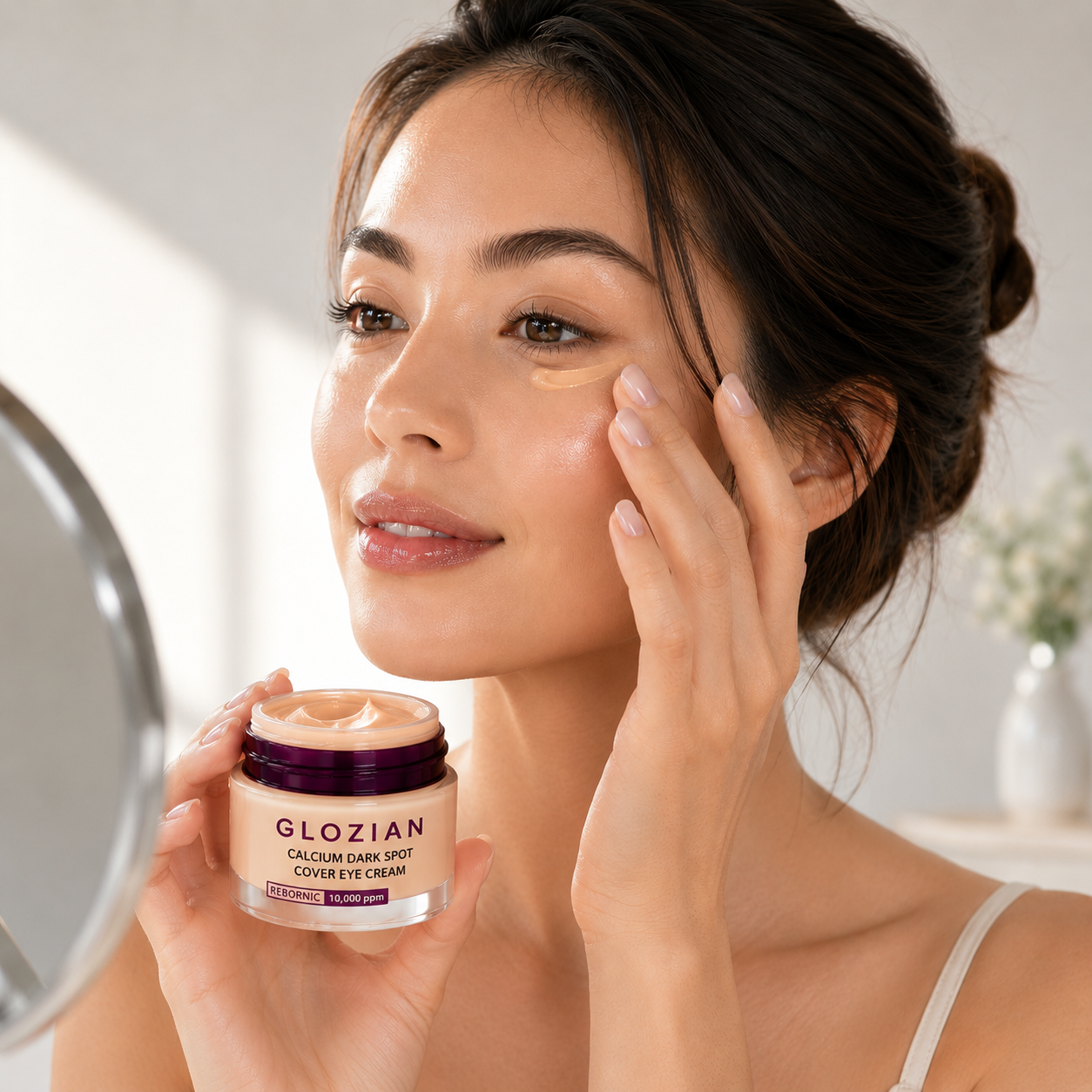 Glozian Calcium Dark Spot Eye Cream on Face