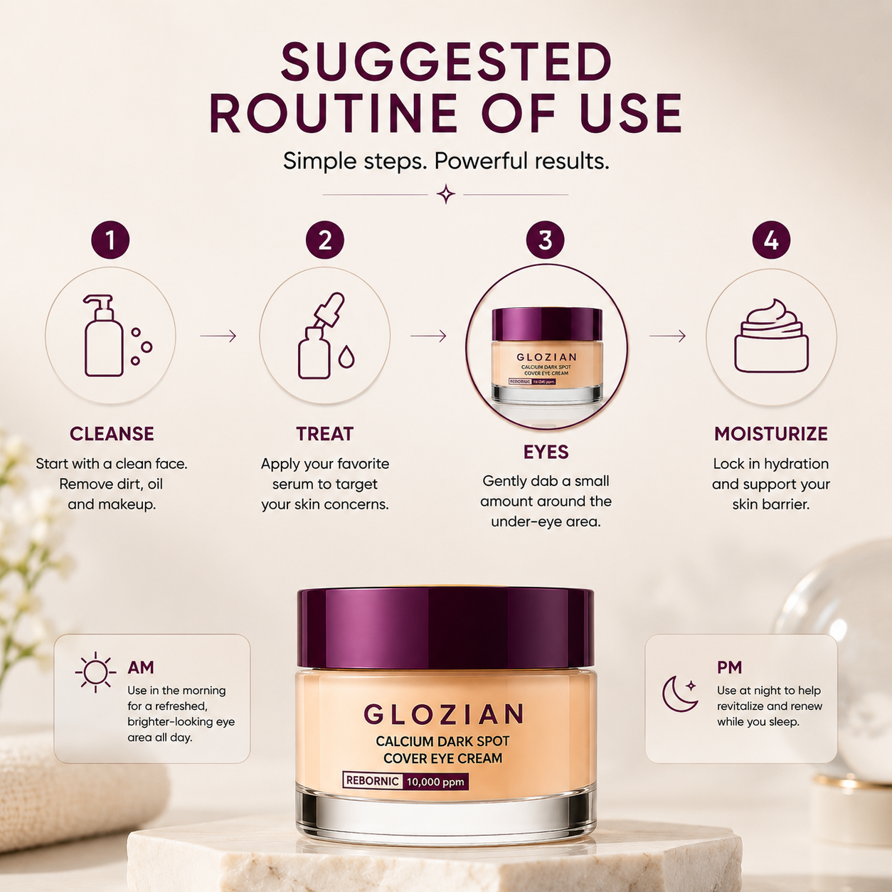 Glozian Calcium Dark Spot Eye Cream Routine